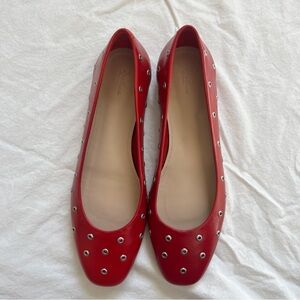 Red Eyelet Leather Ballet Flats